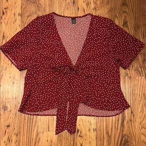 Tie Front Polka Dot Peplum Crop Blouse